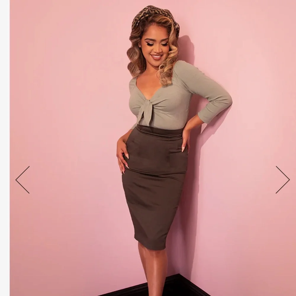 Vixen By Micheline Pitt Pencil Dark Green Skirt - Picture 4 of 14